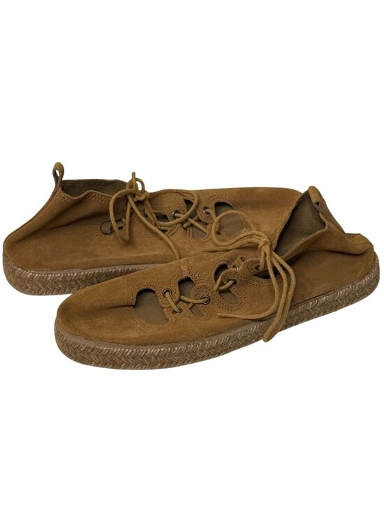 Ippon Shoes - Ippon Vintage Womens 38 US 7 Suede Espadrille Lace Up Flats Brown Boho